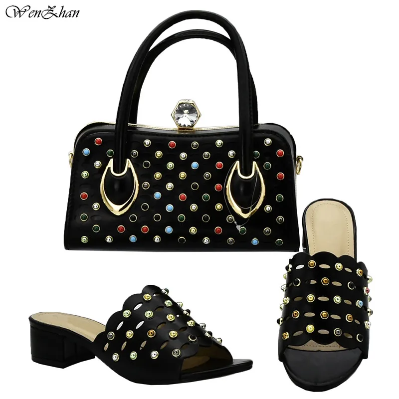 Beautiful Black Shoes And Matching Bags With Colored Beads Nigeria