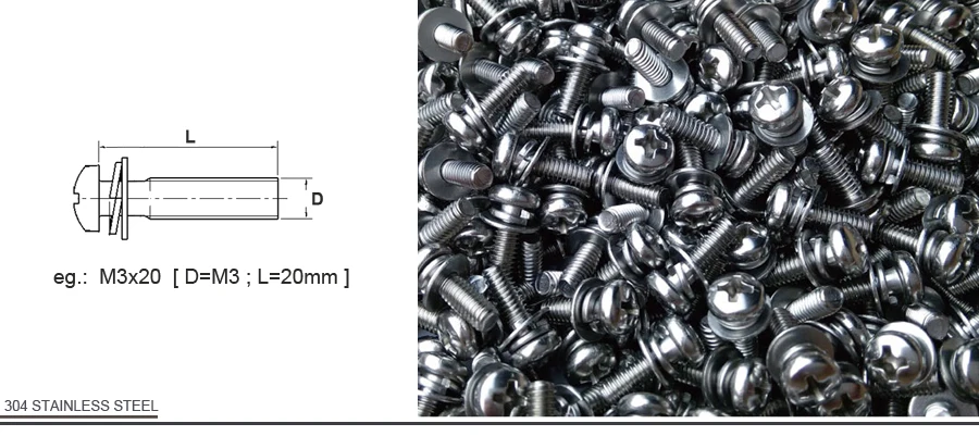 Комплект болтов, m1.6 m2 m2.5 M3 M4 M5 M6 Винт с цилиндрической скругленной головкой двойной винт шайбы в сборке болт, 304 комбинация из нержавеющей стали винт