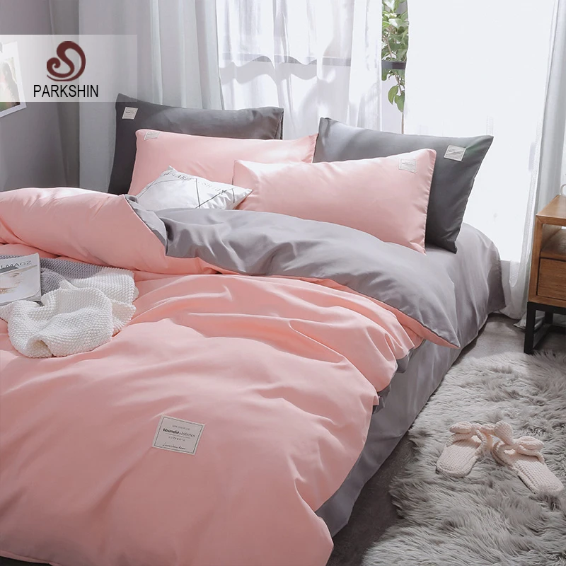 

Lanlika Pink Duvet Cover Gray Flat Sheet Pillowcase Bed Linen Set Double Bedspread Adult Solid Color Double Queen Bedclothes