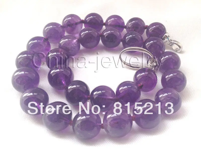 

ddh001182 Beautiful AAAA 18" 14mm 100% natural perfect round amethyst necklace - GP clasp