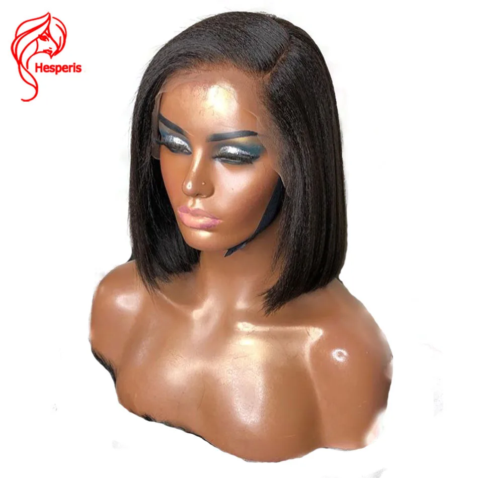 

Hesperis Yaki Stright Human Hair Wigs Short Bob Lace Wigs Indian Remy Hair For Women 360 Lace Frontal Wigs WIth Baby Hair