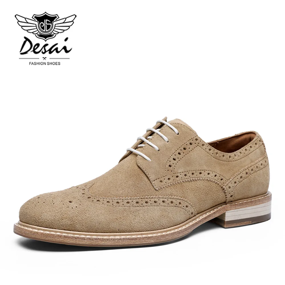 DESAI/Новинка года; модельные туфли в деловом стиле; мужская повседневная обувь из натуральной кожи с перфорацией типа «броги»; деловая обувь; мужские свадебные туфли - Цвет: sandy