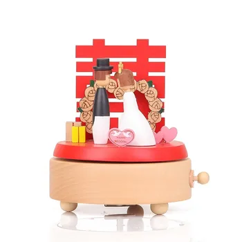 

Wedding Gift Rotating Wooden Clockwork Round Base Music Box Imported Movement Home Furnishings Crafts Birthday Gift
