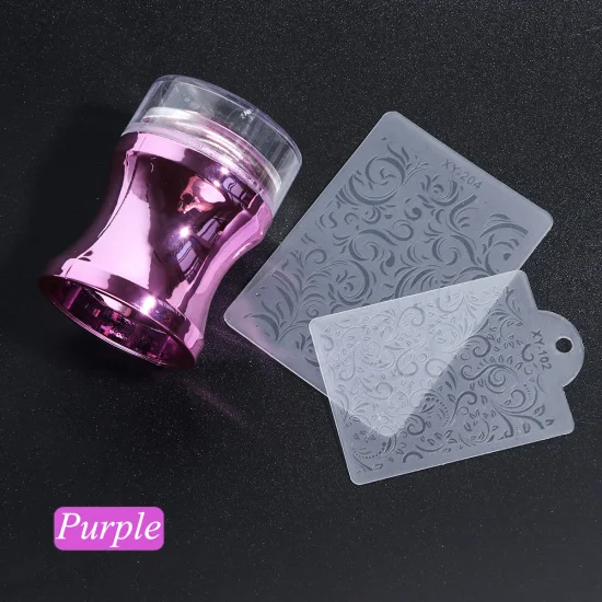 STZ металлический зеркальный штамп для ногтей набор скребок силиконовая Мягкая головка дизайн ногтей шаблон лак Инструменты прозрачный желе штамп Маникюр#1033 - Цвет: Purple