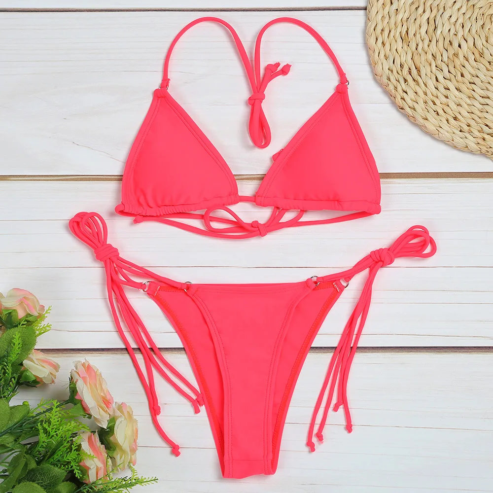 Bikini 2019 Sexy Micro Bikinis Women's Swimsuit Shalter High Neck Lace Up Swimsuit Wire Free Female Beach Wear Bathing Suit3