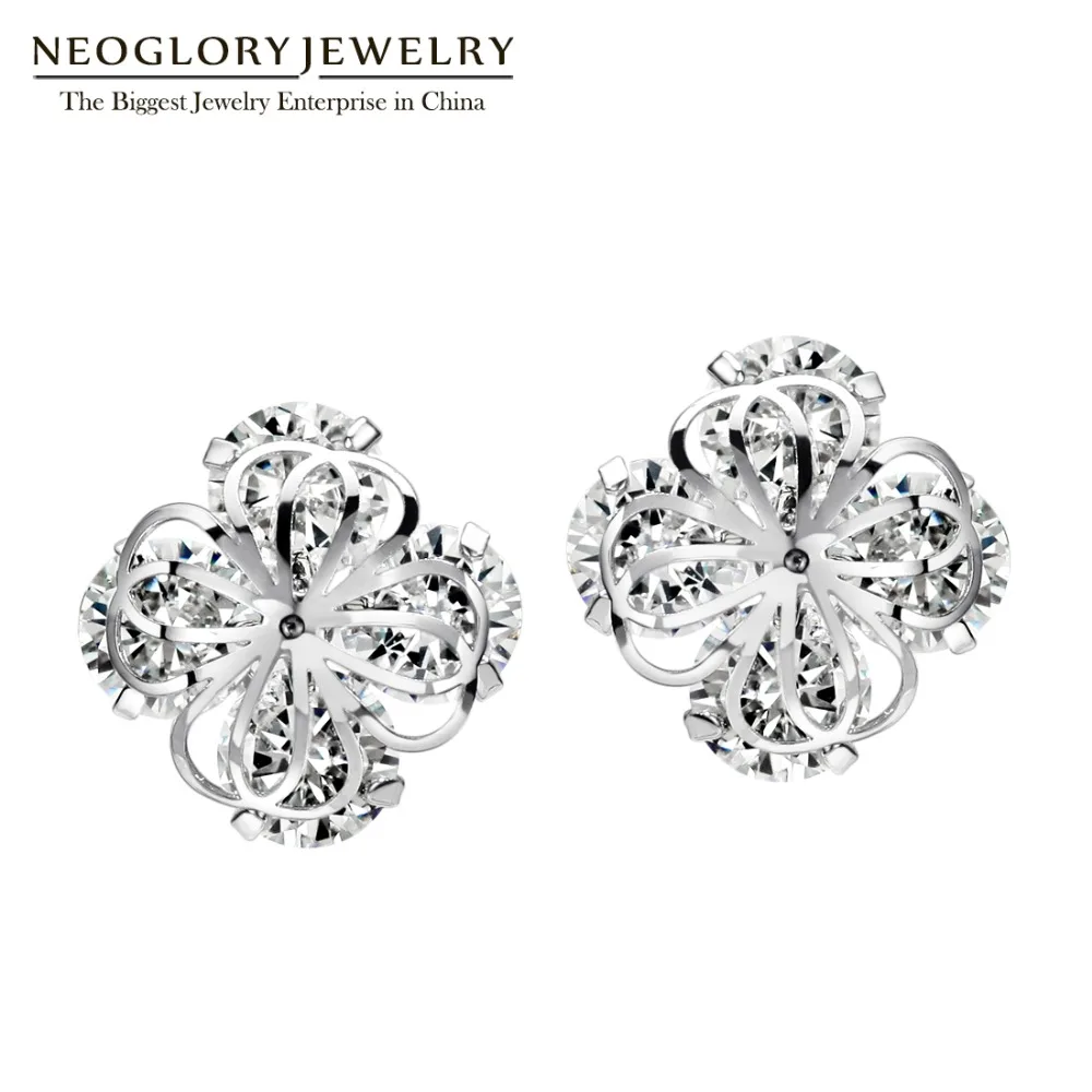Neoglory, без никеля, титановая игла, кубический циркон, белый цветок, серьги-гвоздики для женщин, новинка, модные ювелирные изделия, подарки