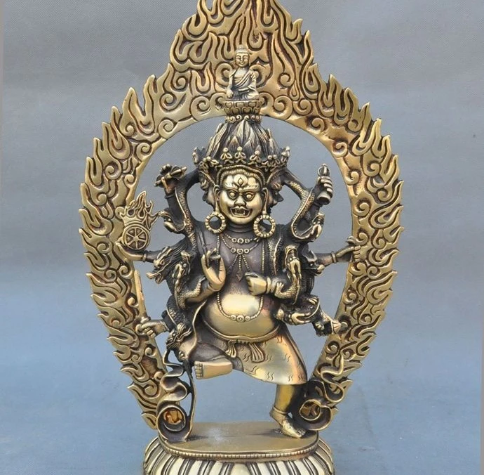 

14" Tibet Buddhism Fane Brass Dragon Sakyamuni Mahakala King Kong Buddha Statue