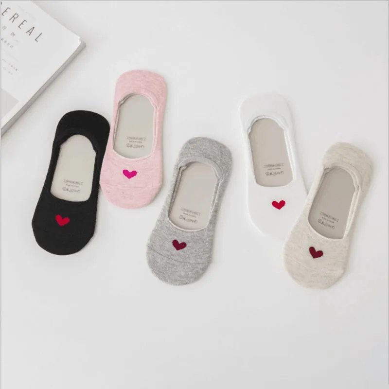 5 paires, продукт, женские носки, любовь, носки с принтом в форме сердца, силикагель, нескользящие носки-башмачки, низкие, с закрытым носком