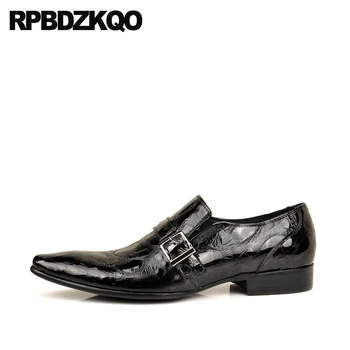 

Italian Alligator Wedding Italy Crocodile Metal Rubber Sole Office Pointed Toe Monk Strap Black Men Dress Shoes With Buckled