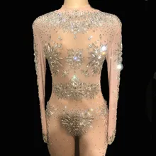 Блестящие кристаллы комбинезон женский сценические костюмы сексуальные Стразы эластичное боди комбинезоны бар DJ певица вечерние танцевальная одежда для сцены