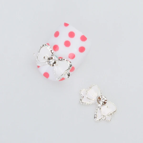 10Pcs White Cute Ribbon Bowknot Bling Rhinestone Nail Art Accessories Cellphone Decoration Nail Art High Quality