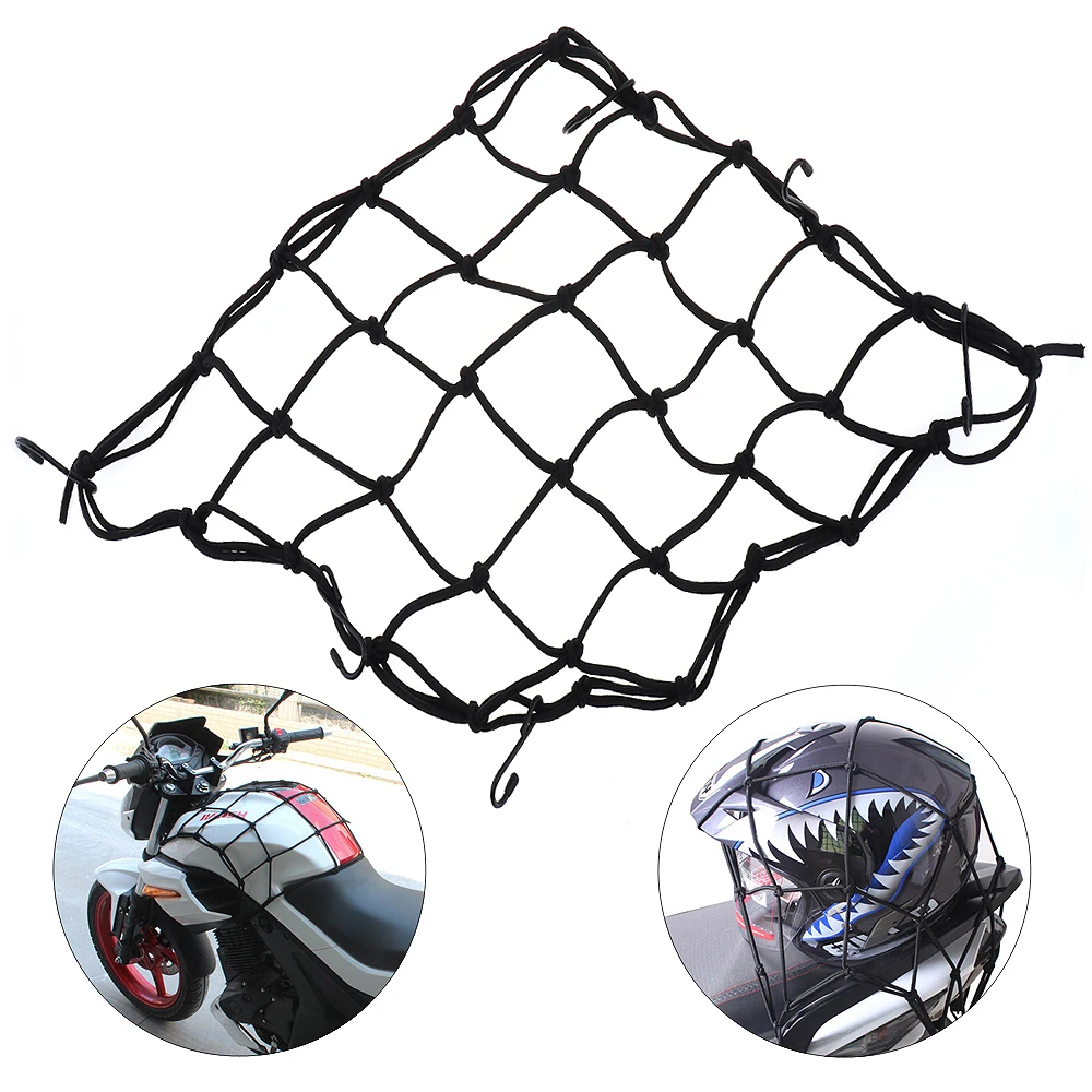 

40×40cm Universal Motorcycle Cargo Baggage Net Helmet Rope Storage Bag with 6 Hooks and Tight Mesh for Motorbike Motorcycle