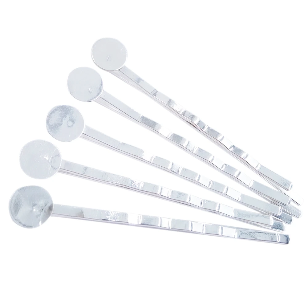 

Silver Plated 700piece/lot 55mm with 8mm Flat Glue Pad Hairpins Hair Pins Findings Hair accessories HPF07