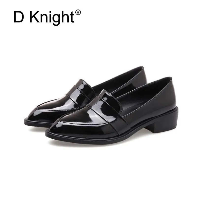 Large Size 32-43 Lady Casual Flat Loafers Shoes Fashion Patent Leather Pointed Toe Women's Flats British Black Red Women Oxfords (9)