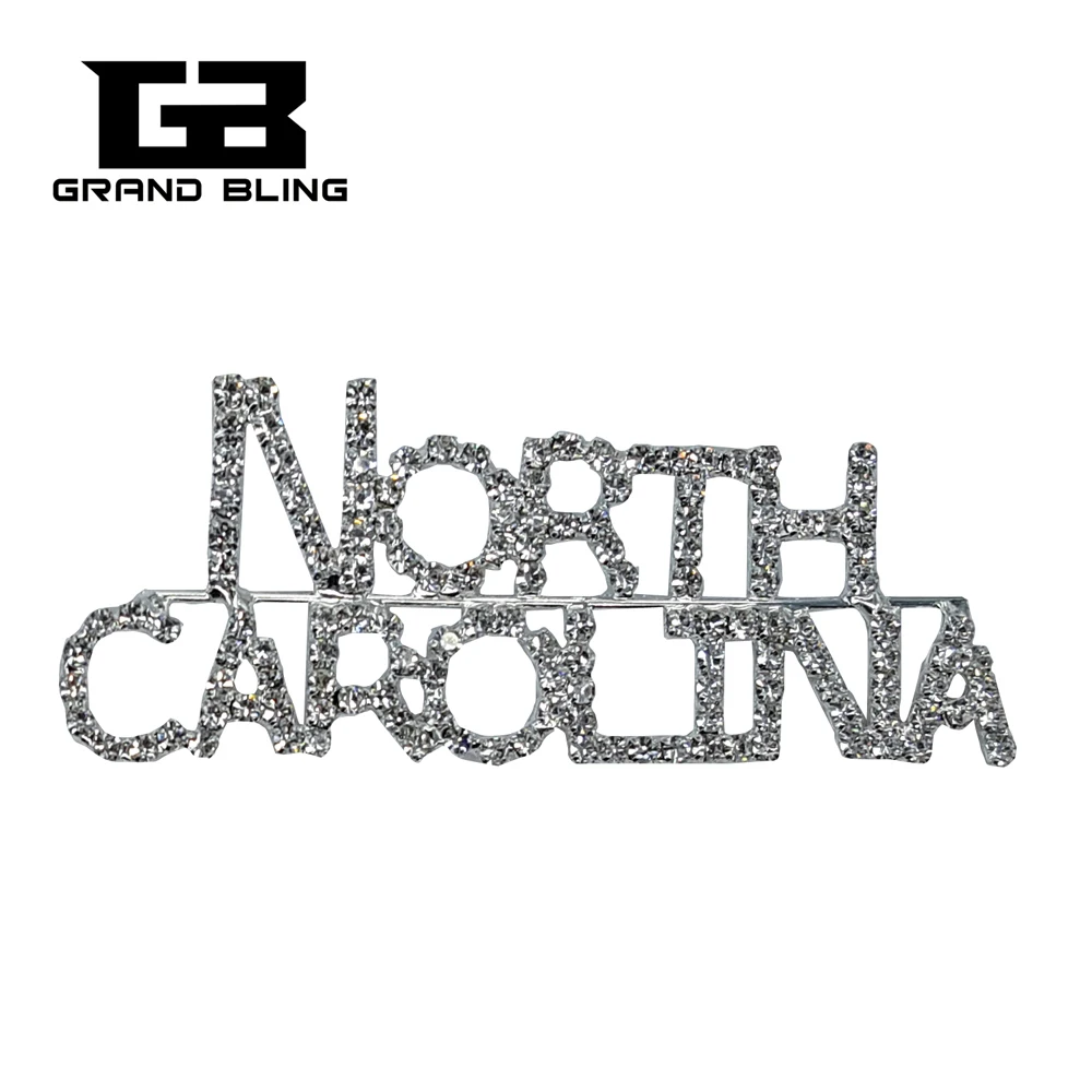 

USA States Theme Gift Bling Rhinestone "NORTH CAROLINA" State Word Pin Crystal Brooch Jewelry