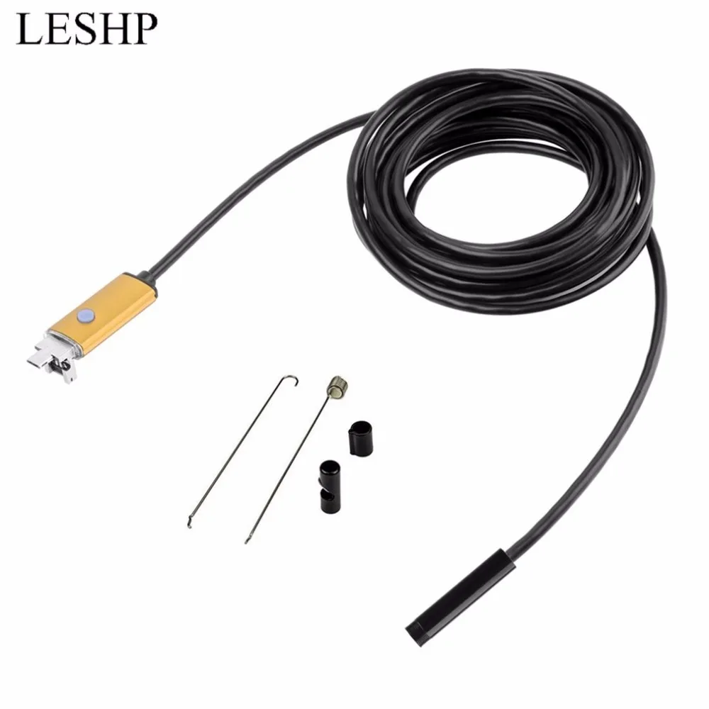 

5M 7mm Lens Mini USB Endoscope Borescope Tube Waterproof 6 LEDs USB Inspection Video Camera For Android PC Computer Gold