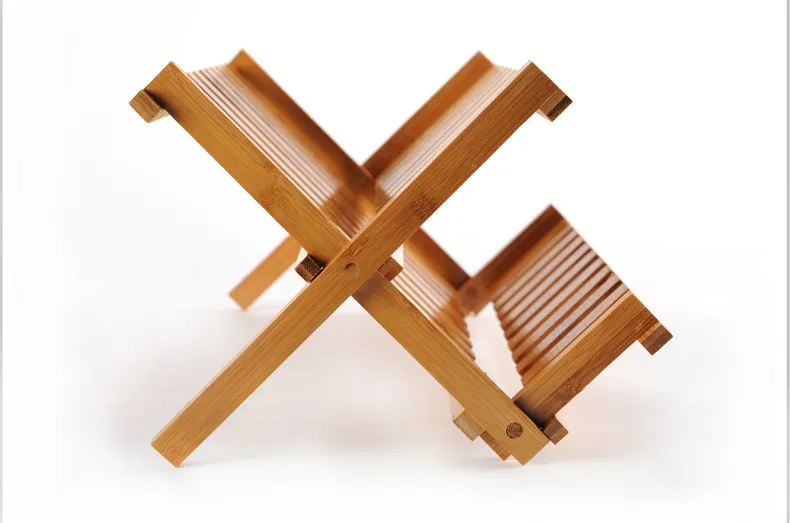  Natural Bamboo Folding Dish Drying Rack Flatware Holder Plate Storage Holder Plate Wooden Flatware  - 32788888923