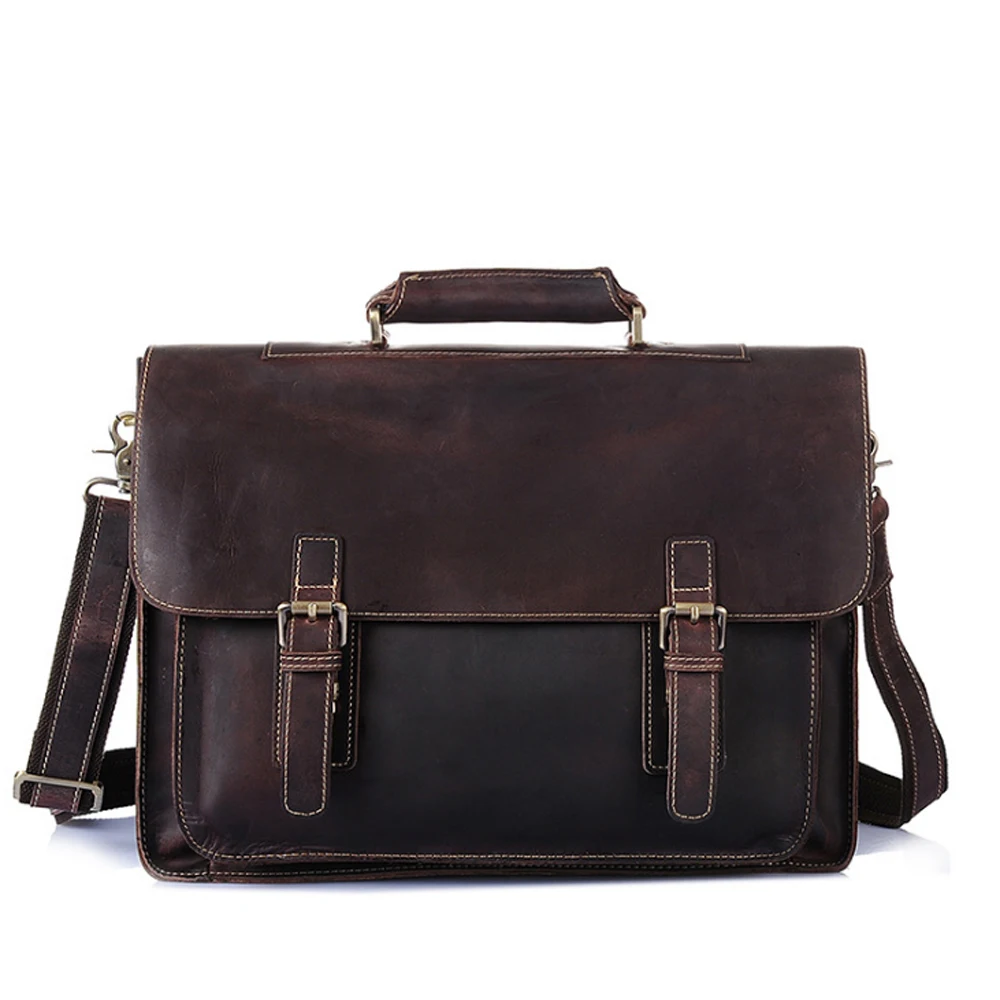 

Hand Made Genuine Leather Men's Business Affairs Briefcase Large Capacity 16 Inch Computer Bags Fashion Cow Leather Shoulder Bag