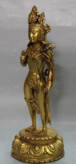 S5114 10 &quotКитайский буддизм фиолетовая бронза 24K Золотая подставка Лотос зеленый