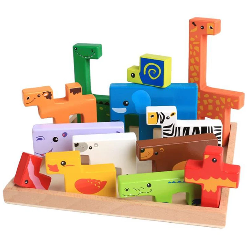 

Classic Puzzle Game Tetris Wood Animal Jigsaw Puzzle Intellectual 3D Jigsaw Board for Boys Girls Colorful Safe Wooden Material