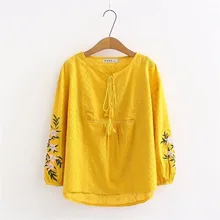 Большие размеры свободная повседневная женская футболка Цветочная вышитая Хлопковая женская летняя футболка белая и Желтая Женская футболка femme