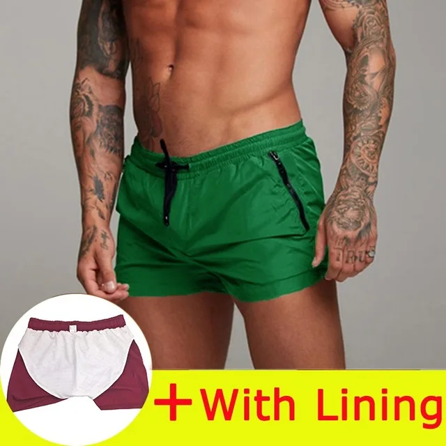 New Mens Sport Running Shorts Summer Bodybuilding Short Pants Quick Dry Men Gym Basketball Tennis Fitness Beach Shorts Man Homme - Цвет: Green  Lining