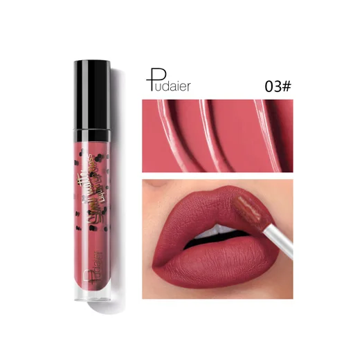 PUDAIER 12 Colors Black Grain Matte Liquid Lipstick Long Lasting Velvet Glossy Lip Gloss Moisturizer Sexy Red Lip Tint Makeup - Цвет: 03