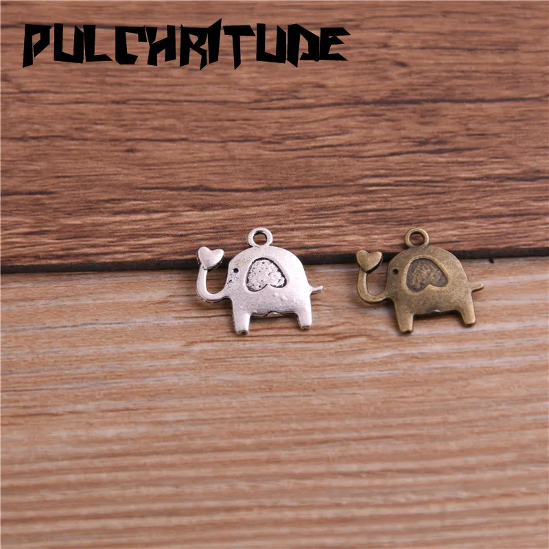 

PULCHRITUDE 30PCS 14*15mm Metal Alloy Two Color Letter Calf Elephant Charms For Jewelry Making DIY Handmade Craft P6580