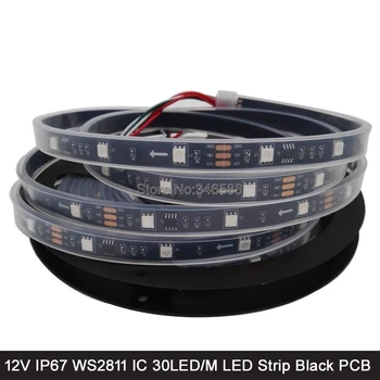 

5M 12V WS2811 Addressable RGB Pixel LED Strip 30LED/M, 1 External 2811 IC Control 3 LEDs, 5050SMD IP67 Tube Waterproof Black PCB