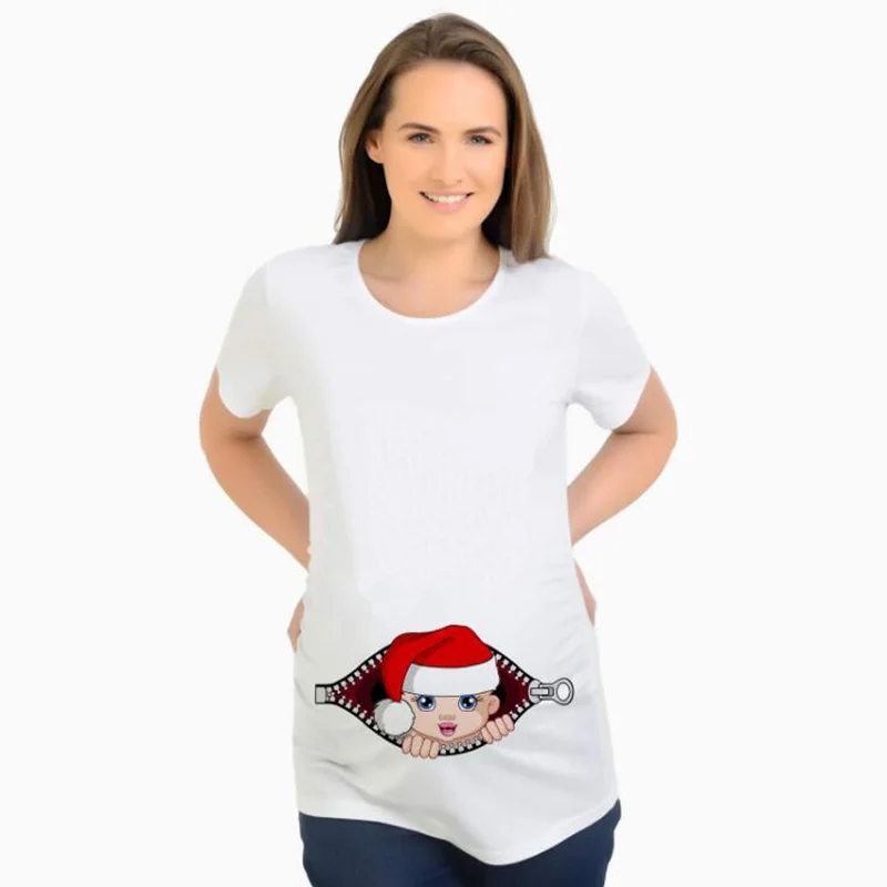 New funny maternity t-shirt Christmas baby peeking out print pregnancy tshirt short sleeve summer top tee pregnant women clothes New funny maternity t-shirt Christmas baby peeking out print pregnancy tshirt short sleeve summer top tee pregnant women clothes