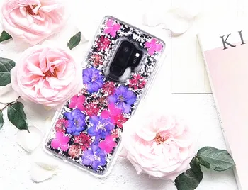 

Natural Real Petals Flower Phone Case For Samsung galaxy S9 S9 plus Hard PC and soft Silica gel 2 in 1 cases For S9 S9plus Note8