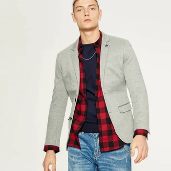 

New Arrival Grey Casual Suit Jacket Blazer Masculino Slim Fit Fashion Men Coat Male Suits Jacket Wool Men Cotton Single West