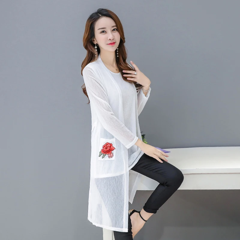 Женское длинное кружевное платье Kimonos Mujer кардиганы с цветочной вышивкой белые