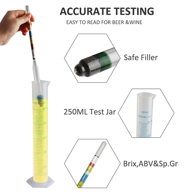 Тройная шкала, гидрометр для пива/вина, для домашнего пивоварения, 3 весы, гидрометр+ 250 мл, Градуированный измерительный цилиндр