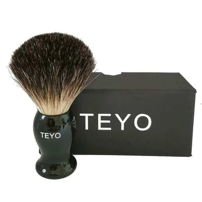 

TEYO Black Badger Hair Shaving Brush of Resin Handle With Gift Box Packed Perfect for Wet Shave Safety Razor