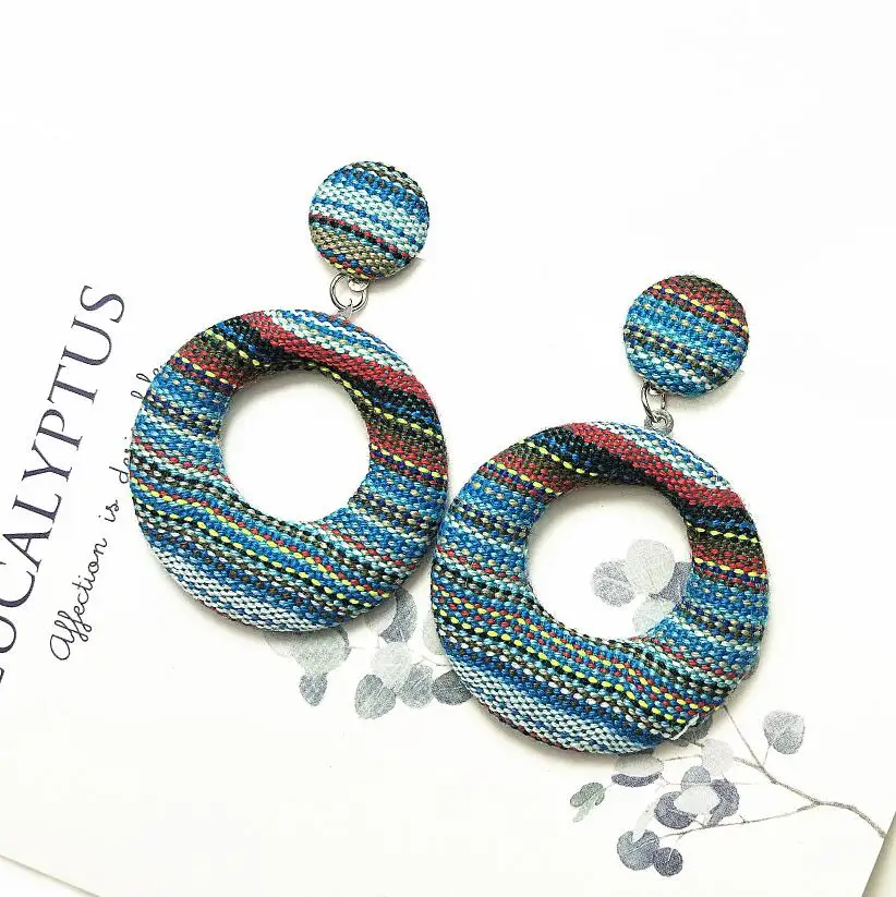 New Dangle Big Round Earrings For Women Fashion Handmade Square Geometric Earrings Statement Drop Earrings - Окраска металла: round blue style