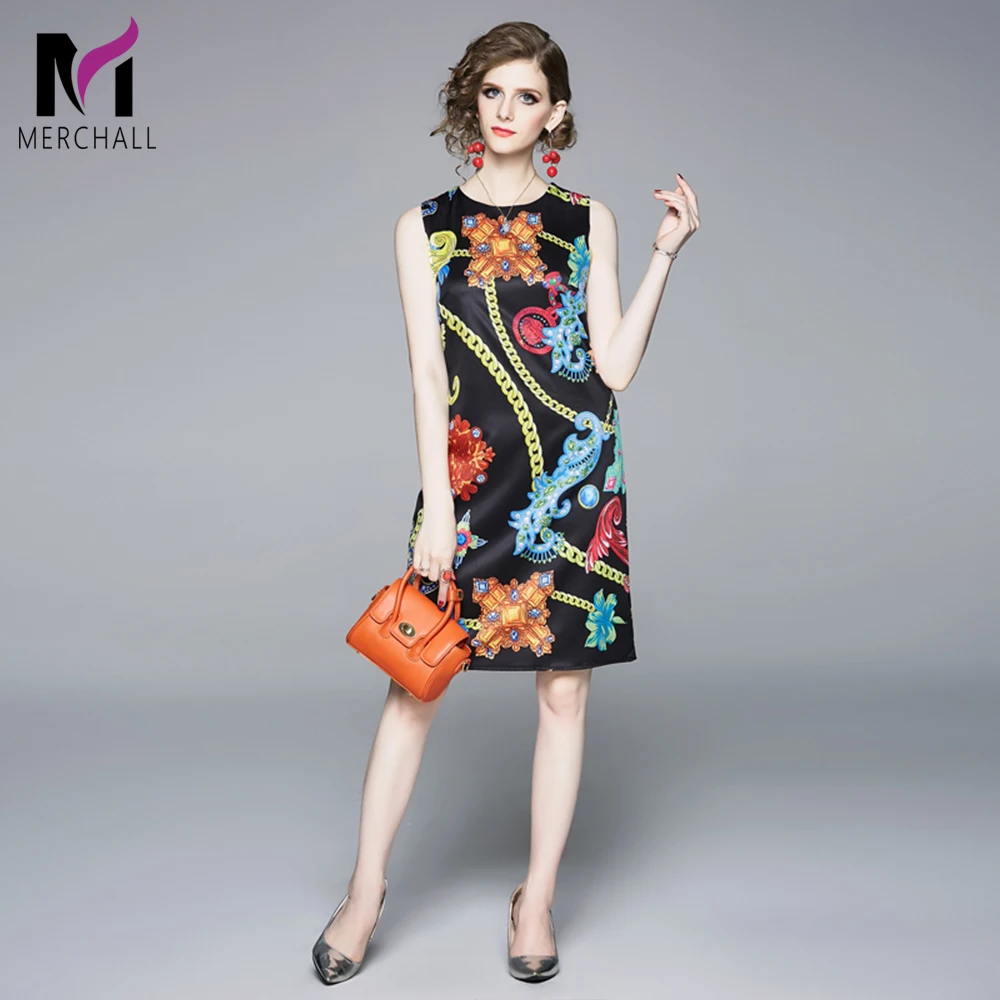 

Banulin Fashion Designer Runway Dress Summer Women's Short Sleeve Retro Chain Floral Print O-Neck Elegant Party Mini Dress