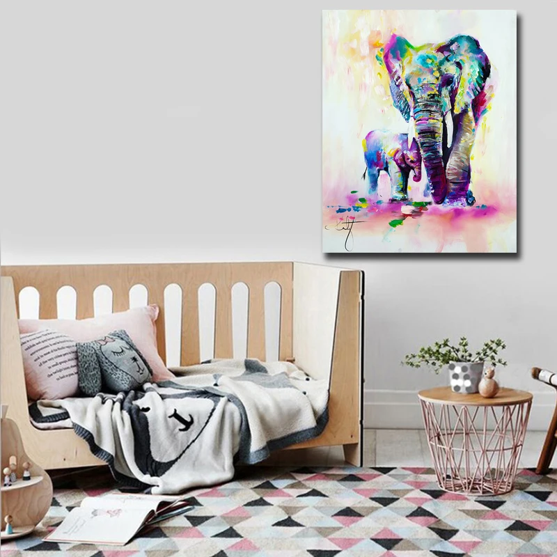Красочные абстрактные картины на холсте с изображением слона, плакаты и принты, настенная художественная живопись, Куадрос, декорация, салонные плакаты, картины