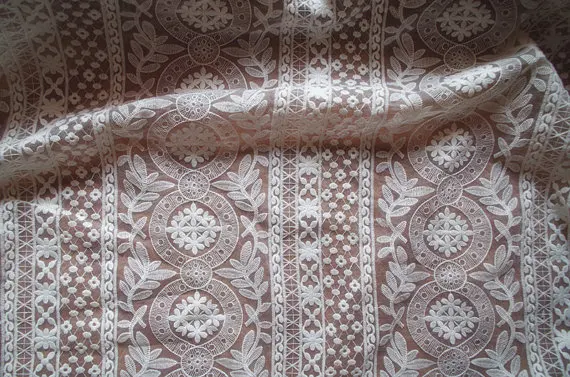

off white organza lace fabric by the yard, cotton embroidered fabric lace