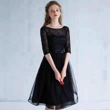Elegant O neck Half Sleeve Sexy Backless Lace Black font b Evening b font Gown Short