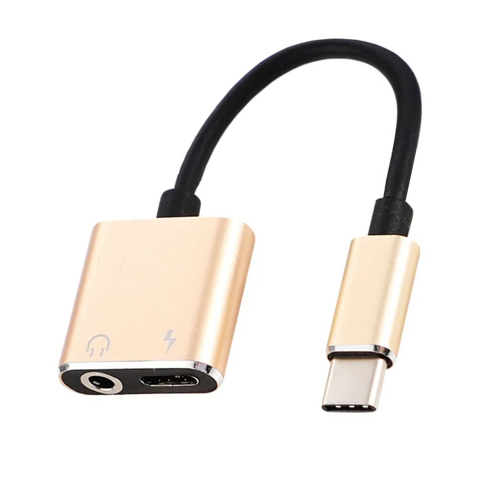 Usb type-C аудио адаптер для зарядки 2 в 1 type C папа-мама 3,5 мм разъем для наушников+ зарядный конвертер для Xiaomi 6 адаптер - Цвет: Золотой