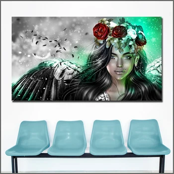 

Fashion Printing Oil Painting Flower Angel Wall Pictures for Living Room Office Bedroom Modern Canvas Oil Painting No Framed