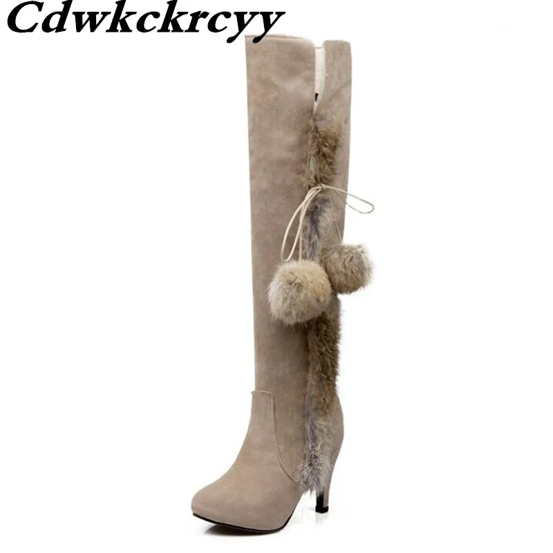 

Promotion winter Sweet Over the knee High-heeled Long woman boots Grind Fine heel High cylinder Snow boots plus size 34-43