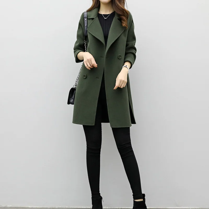 

Autumn Spring Warm Trench Coats Female Overcoat Women Wool Blend Coat New Medium-Long Loose Double-breasted Slim Type