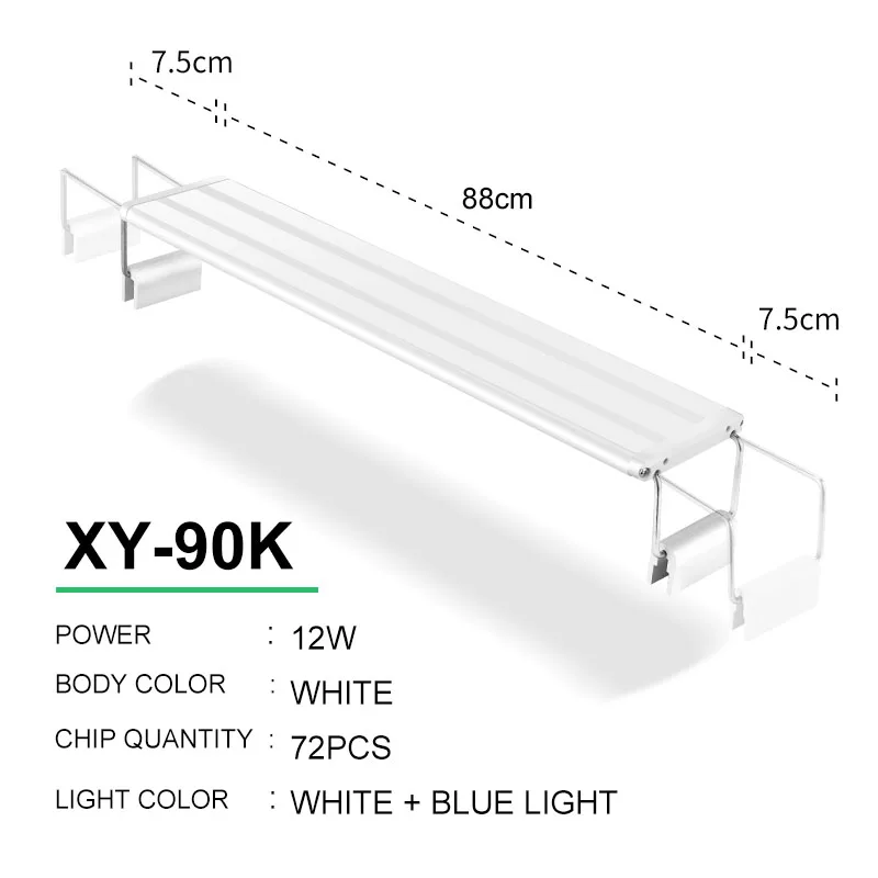 88-103 см светодиодный светильник для аквариума с белым/белым+ синим светодиодный s освещение для водных растений водонепроницаемый пристегивающийся светильник для аквариума - Цвет: XY-90K WxB Light