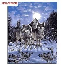 YH099 DIY Ручная роспись маслом группа волков цифровая живопись по номерам Масляные картины китайские картины-свитки домашний декор