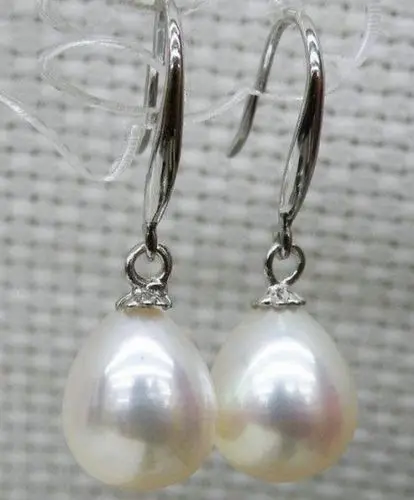 

Free shipping HOT AAA+++ 9-12mm WHITE SOUTH SEA DROP PEARL DANGLE EARRING 925silver