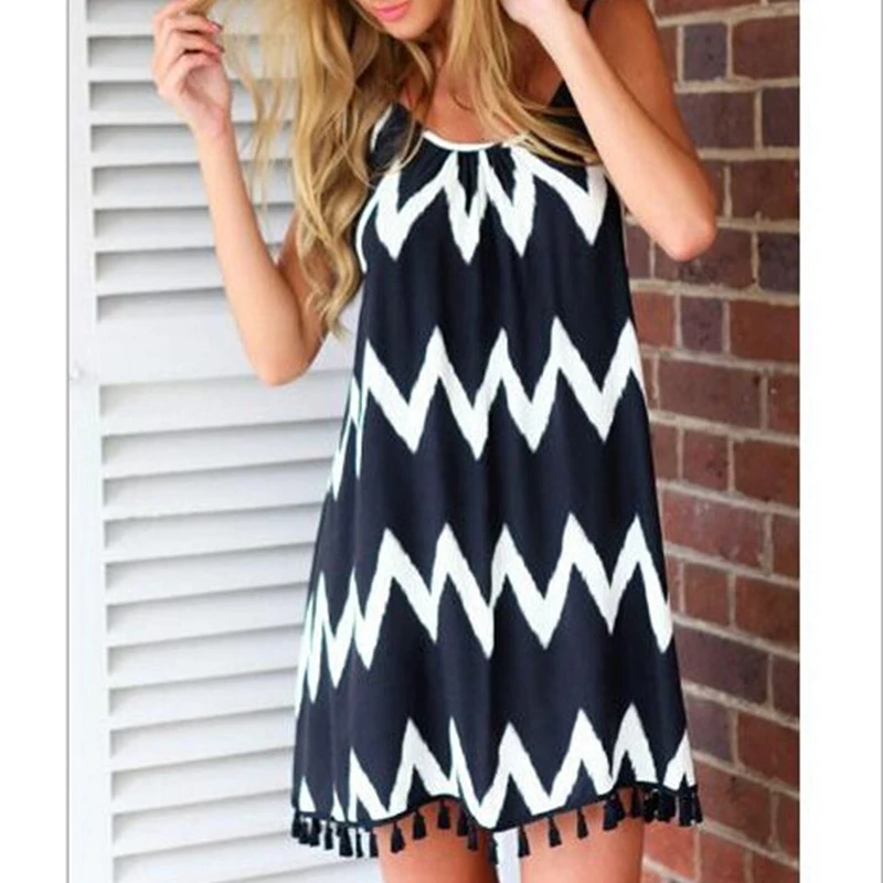 

Sexy Print Backless Sleeveless Dresses Women Casual Tassel Plus Size Summer Dress Bohemian Ladies Fashion Elegant Dress Vestidos