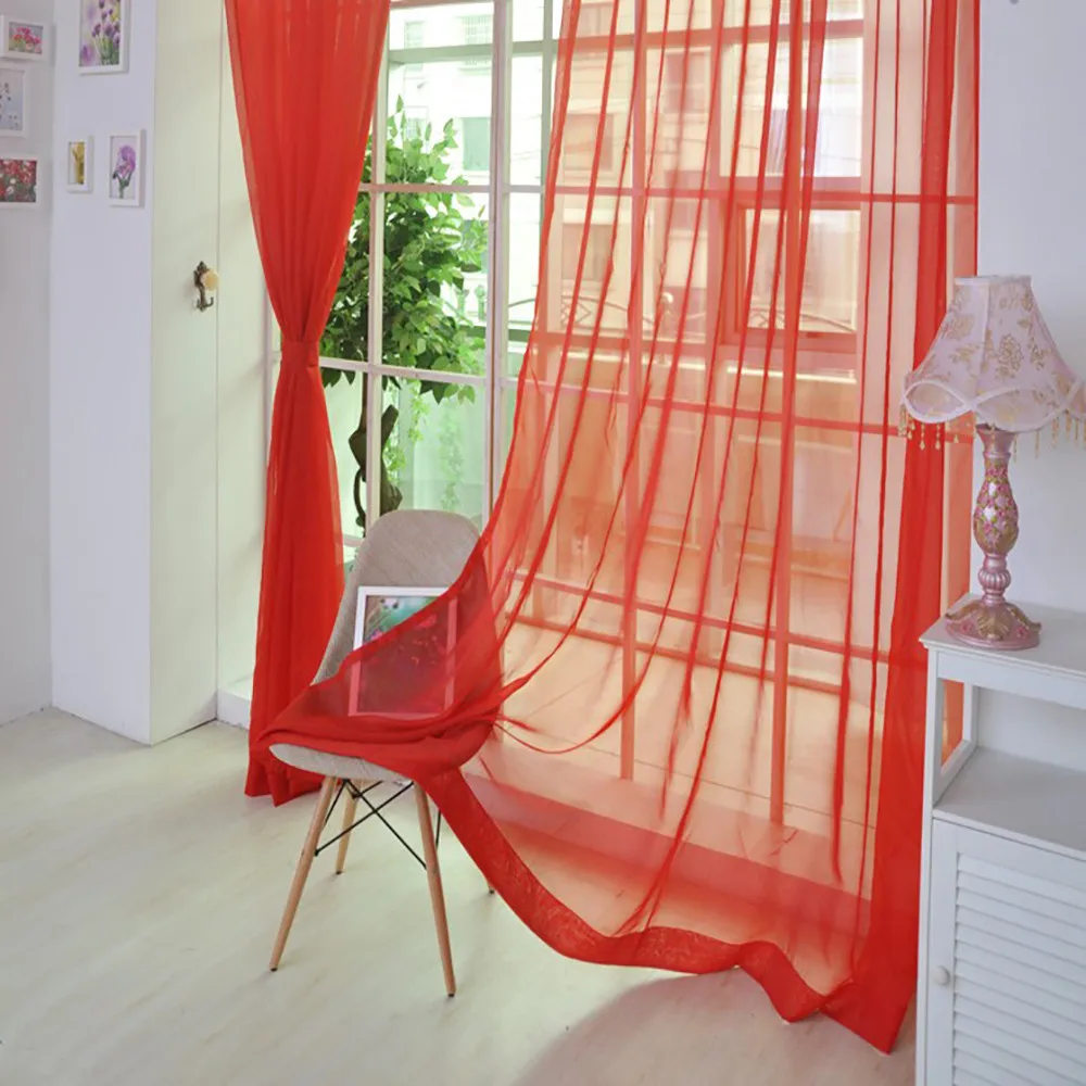 

1 PCS Pure Color Tulle Door Window Curtain Drape Panel Sheer Scarf Valances Roller Blinds Hot Sale Drop Ship100*200cm