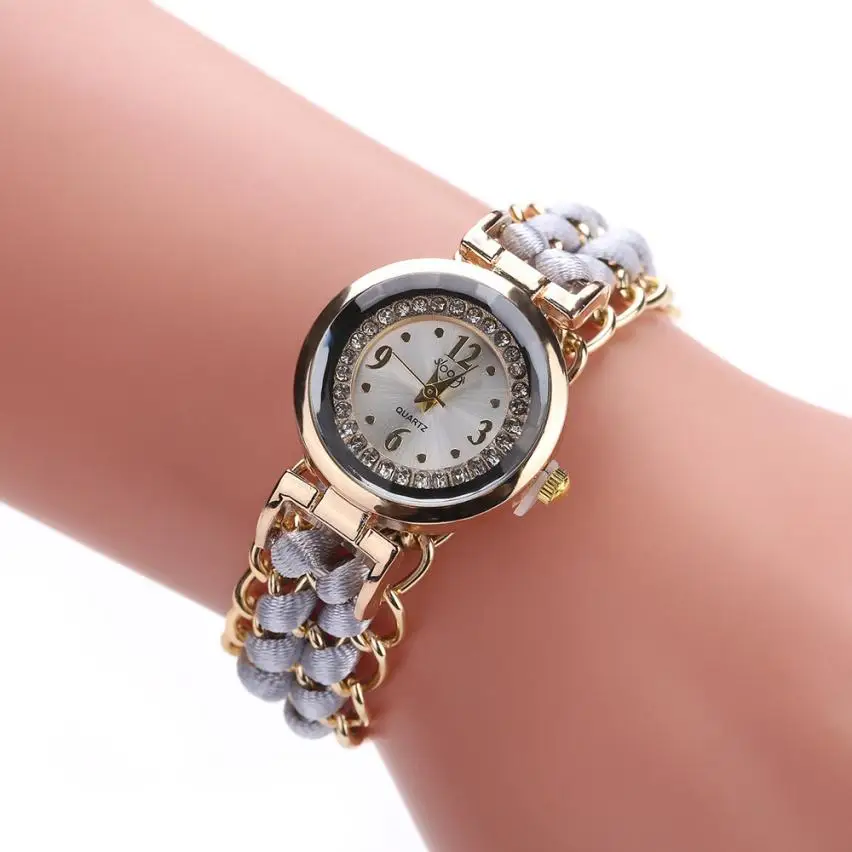 Женские часы, модные женские вязанные веревки, цепочка, намотка, стразы, циферблат, браслет, кварцевые наручные часы, relogio feminino, часы# C